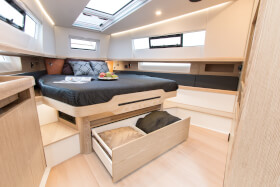 Fjord 44 open | Master cabin with double berth, one wardrobe and sideboard. | Fjord